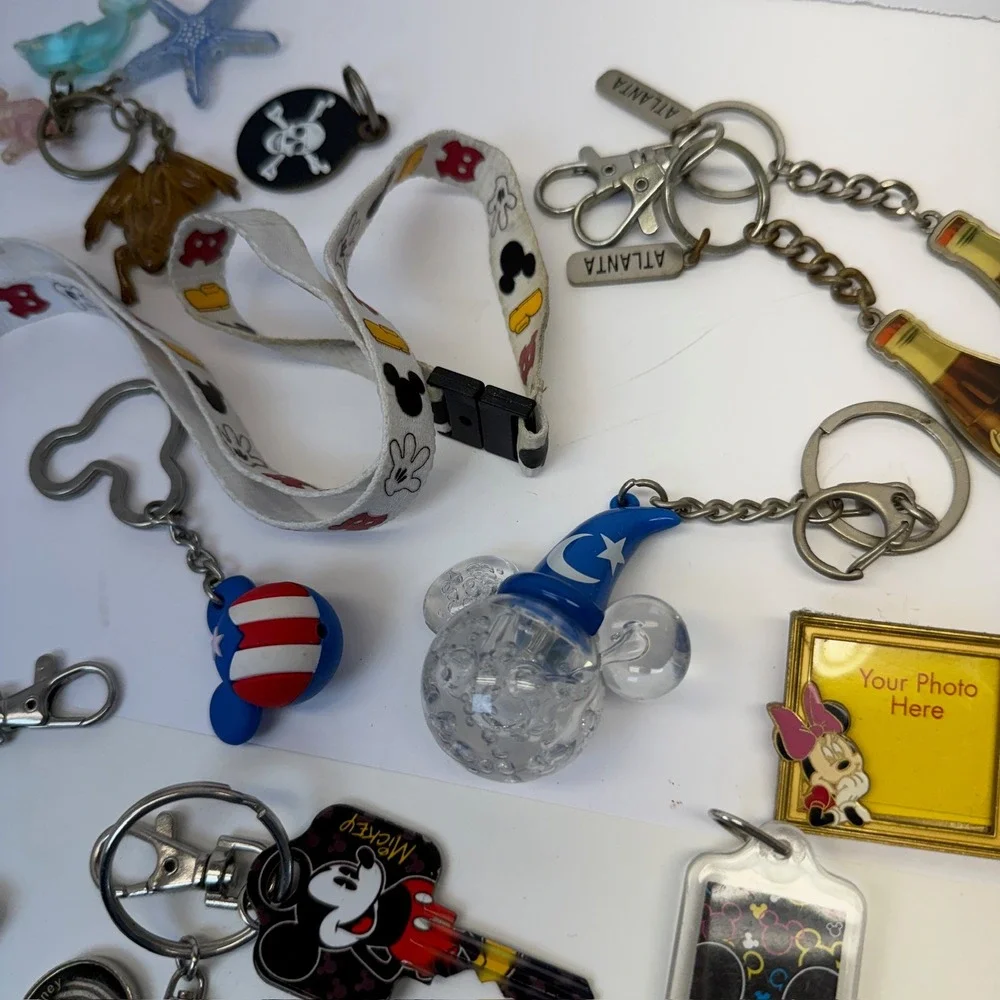 Disney Mickey Minnie Lot 17 pcs Keychains Lanyard‎ Coca-Cola Atlanta Photo Frame